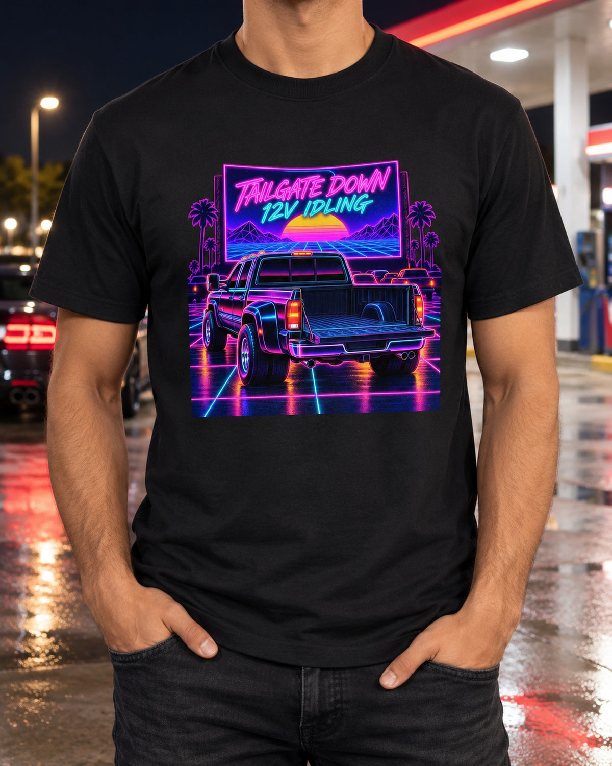 Dodge Ram 2500 12V Cummins Drive-In Neon Night Shirt T-Shirt Black worn hero