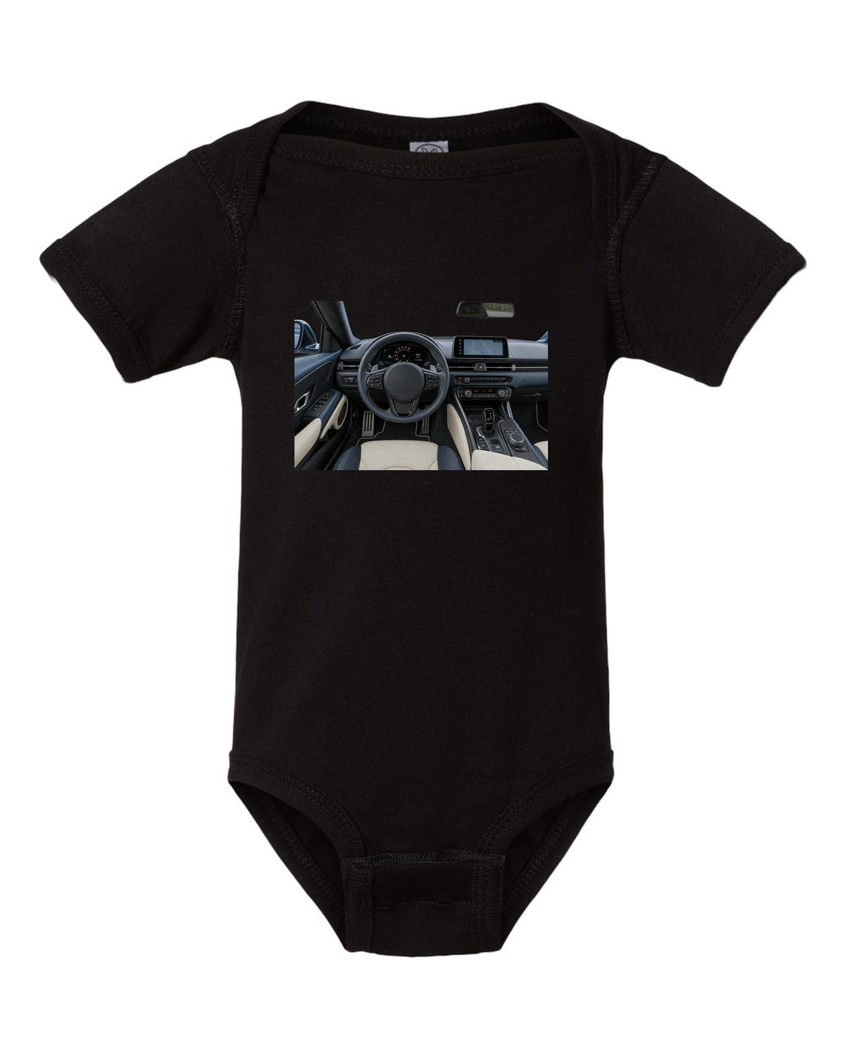 Toyota GR86 ZN8 dimension blueprint in signal red with FA24 boxer callouts black baby onesie front view with the design
