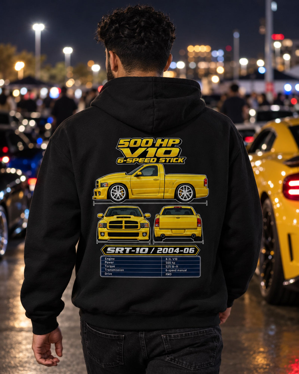 Dodge RAM Srt10 Spec Sheet Full-Back Graphic Tee Pull Over Hoodie Black worn hero