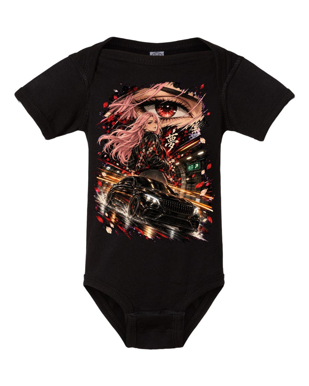 Mercedes-AMG C63 Anime Girl Baby Onesie Black front