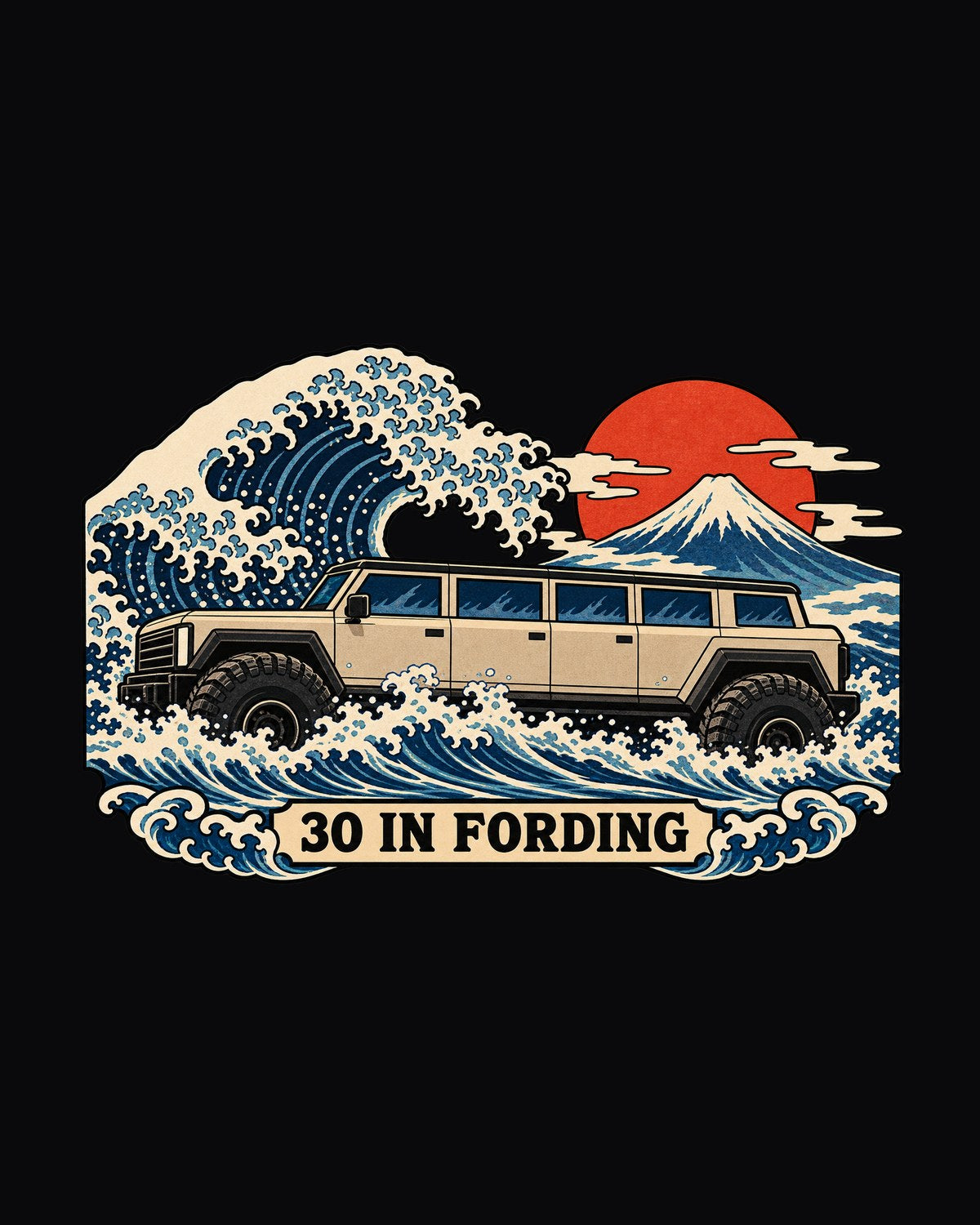 Hummer H1 Ukiyo-e Woodblock Wave Shirt, 30 Inch Fording Gift design only