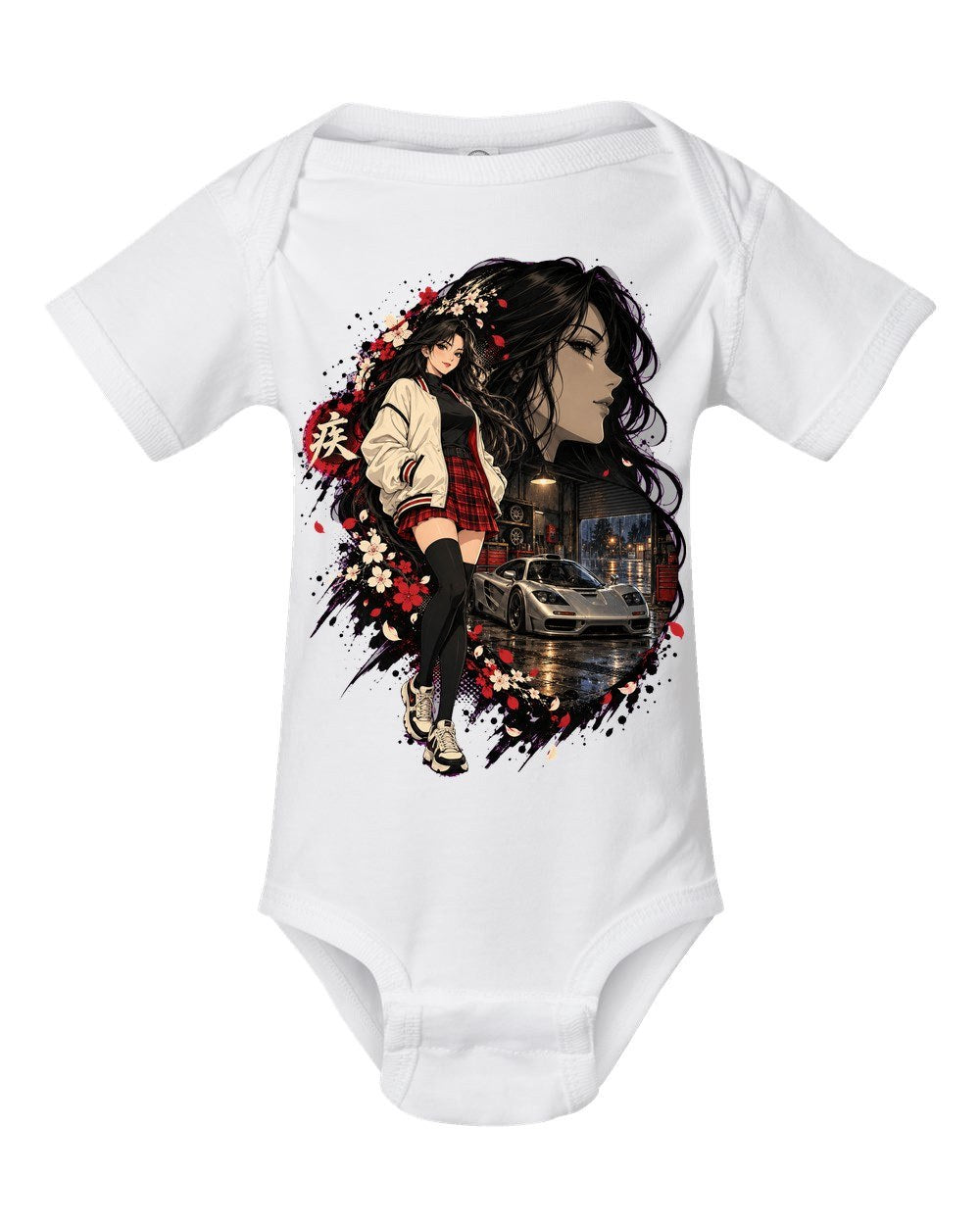 McLaren F1 Anime Girl Baby Onesie White front