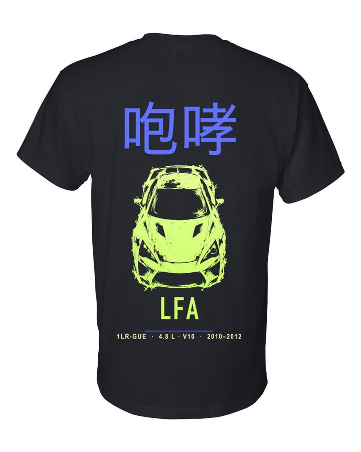 LFA full-back artwork black t-shirt back view with the design