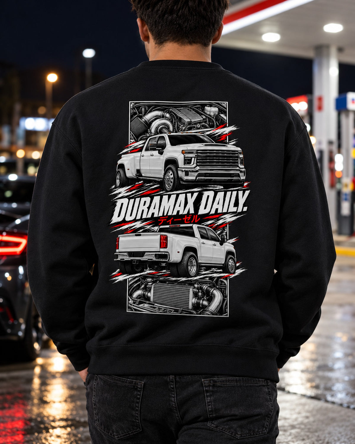 Chevy Silverado Hd Torn Poster Full-Back Graphic Tee Crewneck Black worn hero
