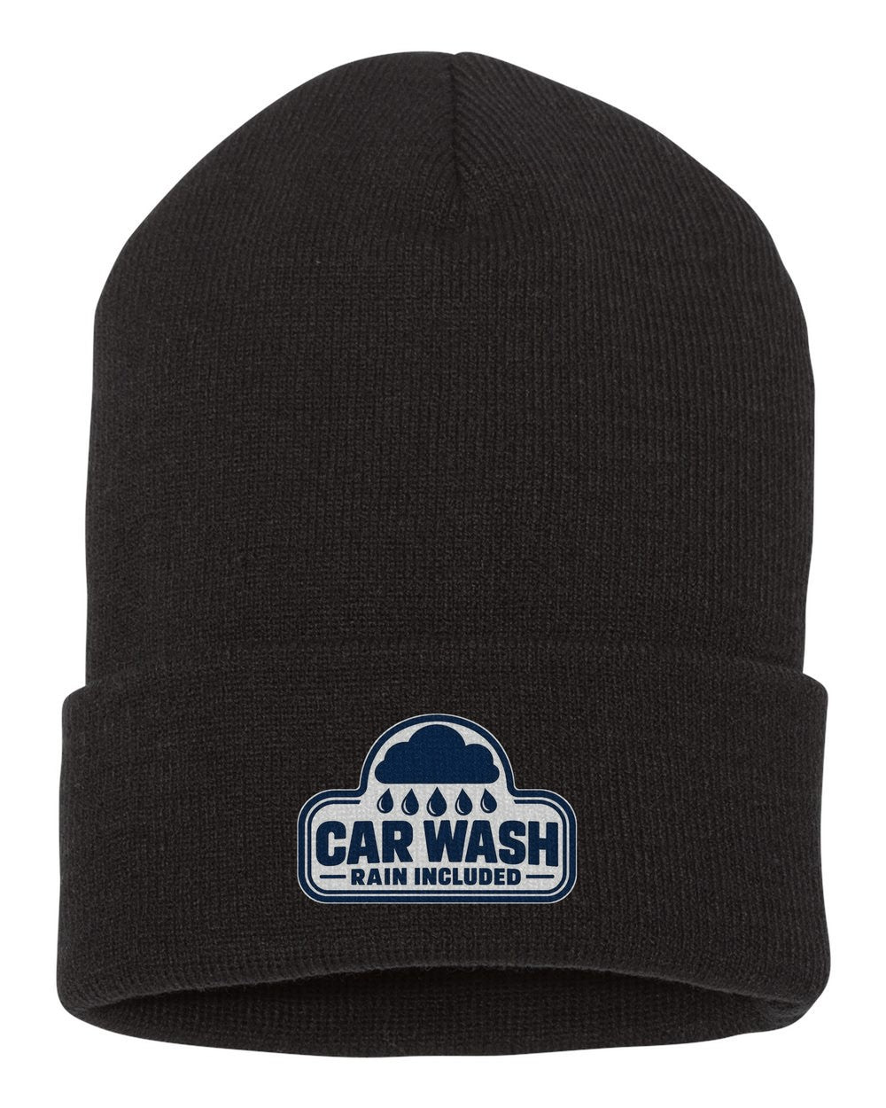 Funny Car Wash Rain Included Shirt For Car Guys black beanie front view with car name