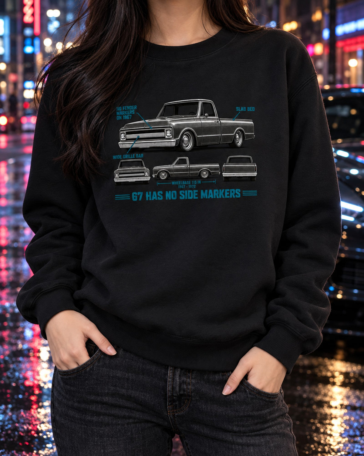 Chevrolet C10 Fleetside 1967-72 Spec Strip Shirt, Truck Guy Gift Crewneck Black worn hero