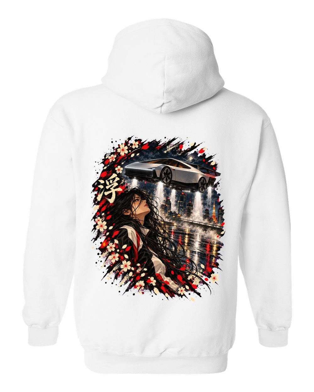 Tesla Roadster Hover Anime Girl Pull Over Hoodie White back