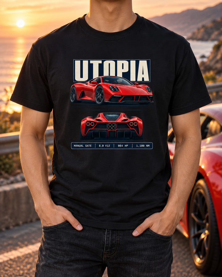 Pagani Utopia Spec Poster Shirt, Manual Gate V12 Tee T-Shirt Black worn hero