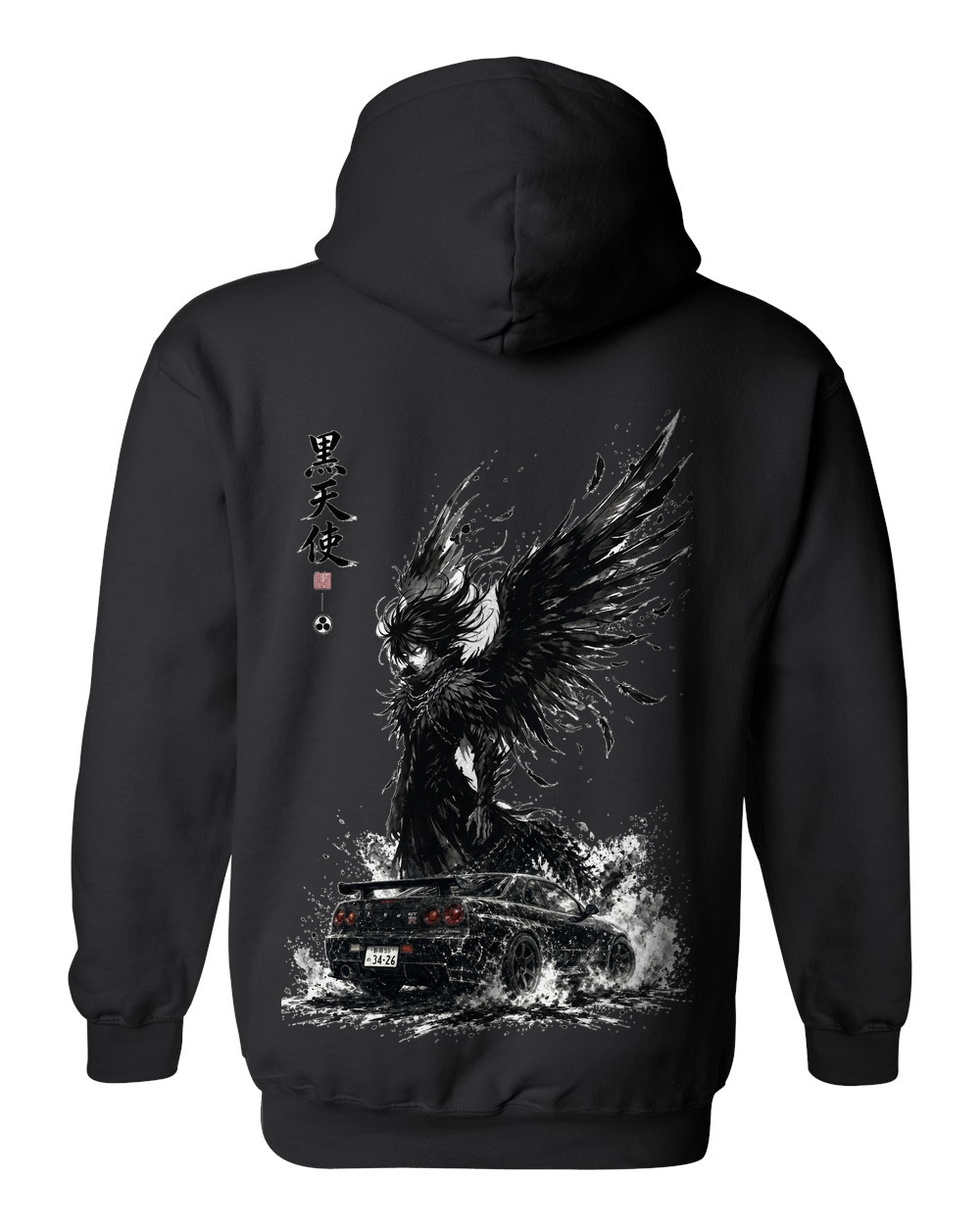Kuro Tenshi Drift Hoodie black back full print from hem
