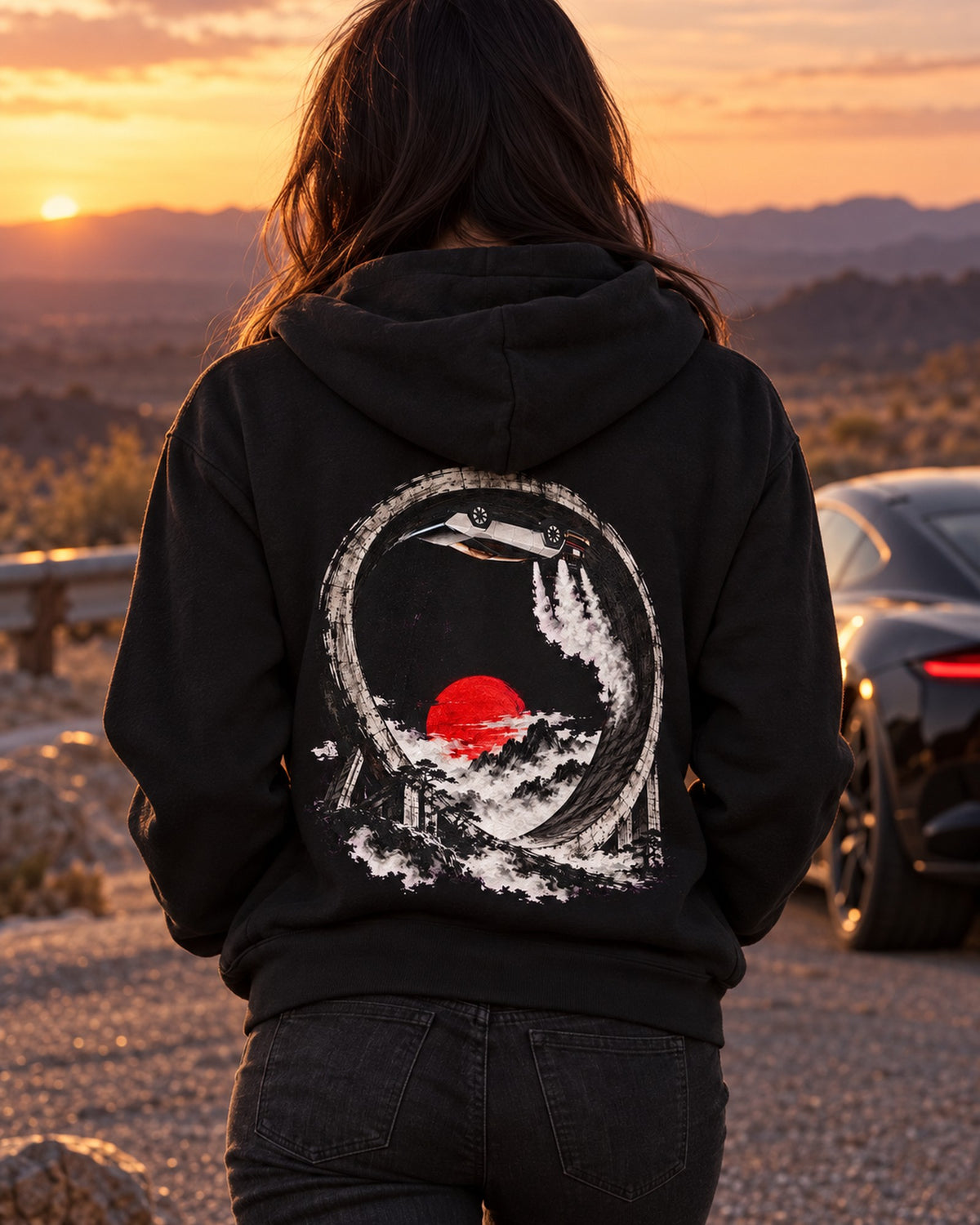 Tesla Roadster Upside Down Shirt, Hoodie & More Zip Hoodie Black worn hero