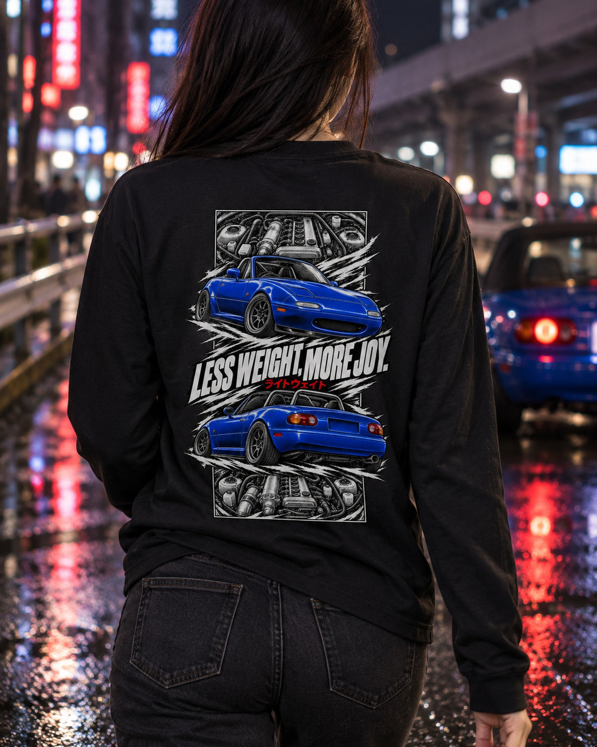 Mazda MX-5 Miata Na Torn Poster Full-Back Graphic Tee Long Sleeve Black worn hero