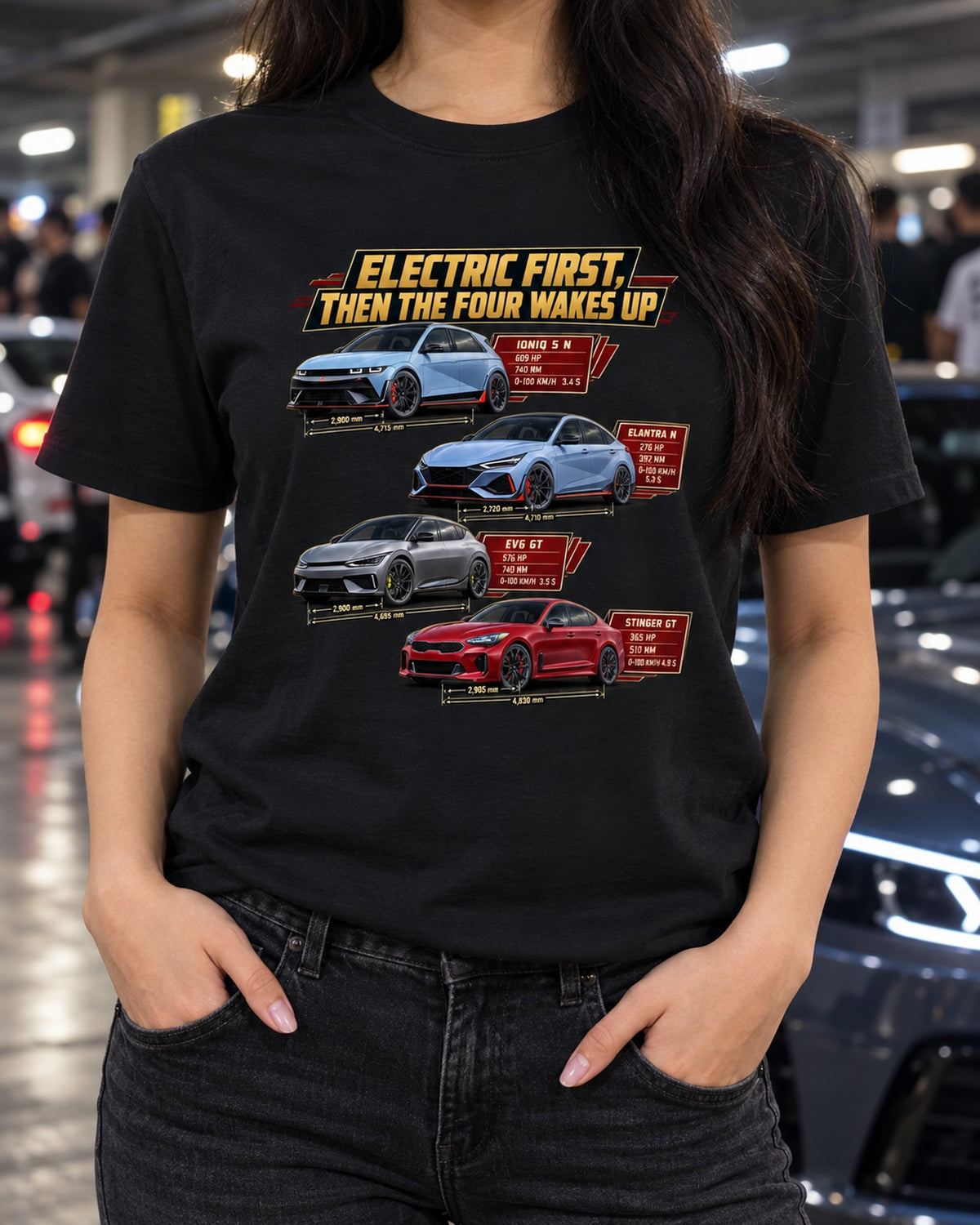 Polestar 1 Spec Poster Shirt, Electric First Then the Four T-Shirt Black worn hero