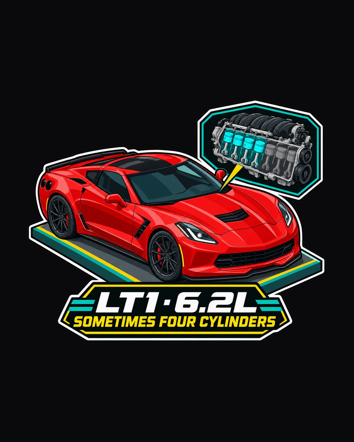 Corvette C8.R Le Mans Night Art Deco Poster Shirt, Yellow Racer design only