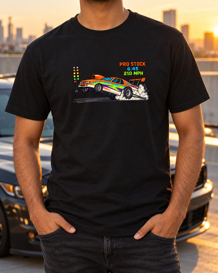 Pro Stock Drag Car 8-Bit Pixel Art Shirt, 6.4s 210 MPH T-Shirt Black worn hero