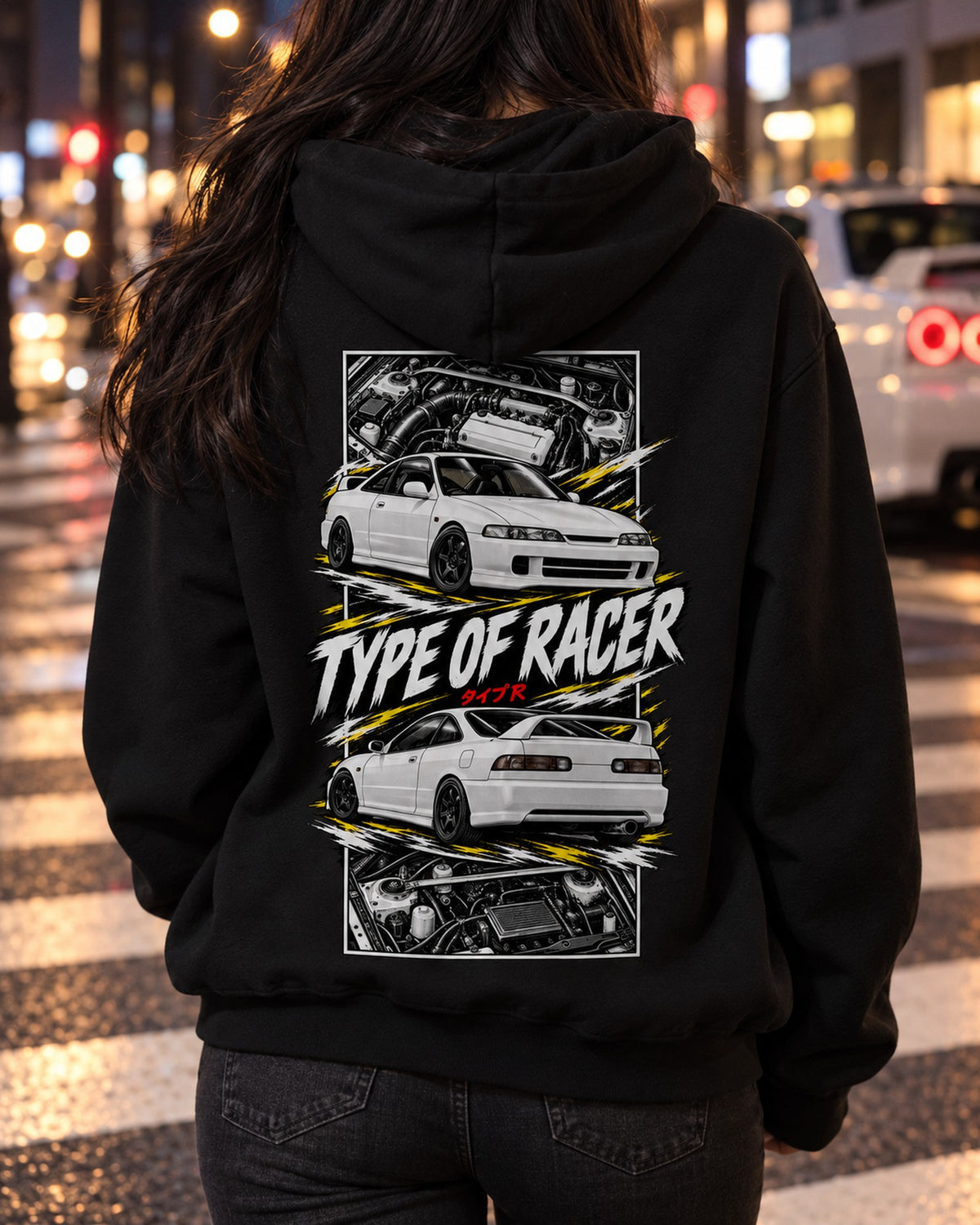 Acura Integra Dc2 Torn Poster Full-Back Graphic Tee Pull Over Hoodie Black worn hero