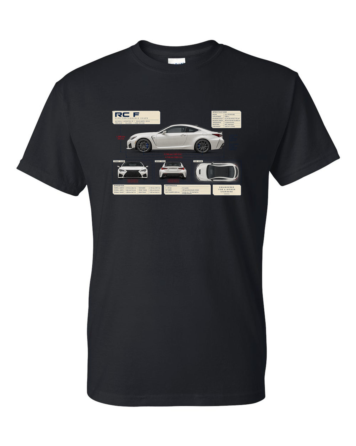 Rear lamp macro of the Lexus LC 500 at night black t-shirt front view with the design