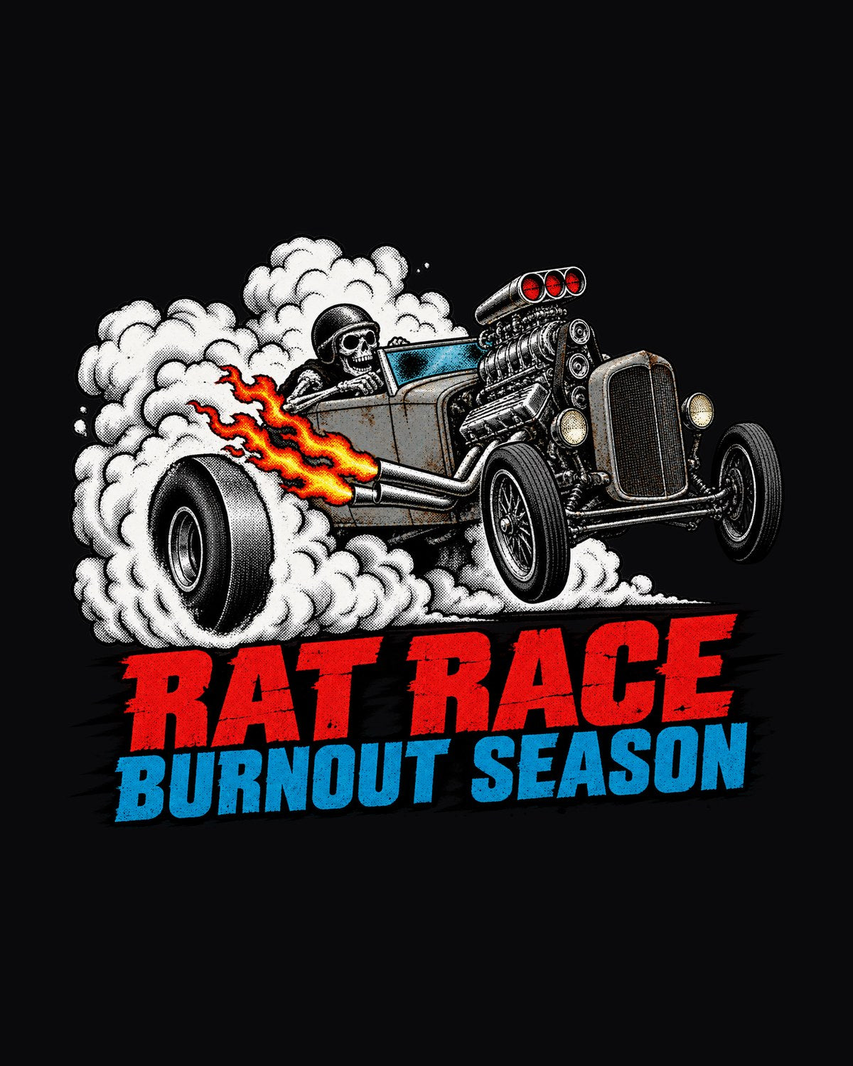 Rat Rod Roadster Burnout Season Halftone Shirt, Car Guy Tee design only