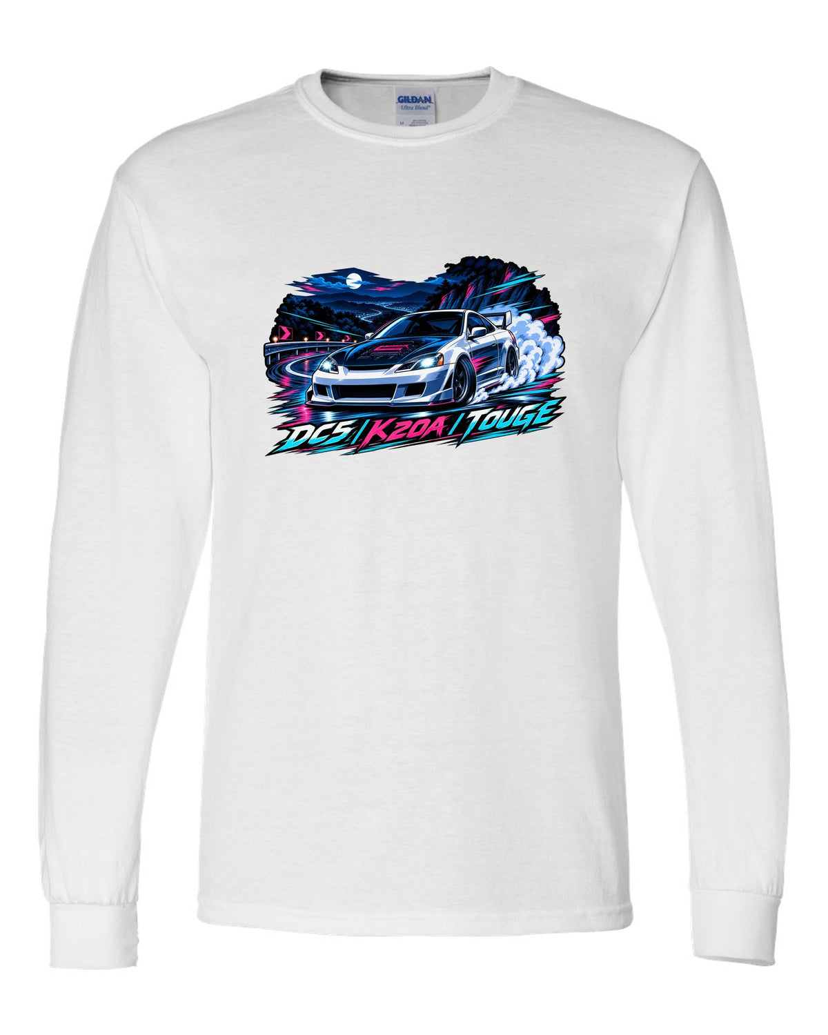 Crest layout print for the Honda Integra Type R DC5 with 6MT only text white long sleeve front view with the design