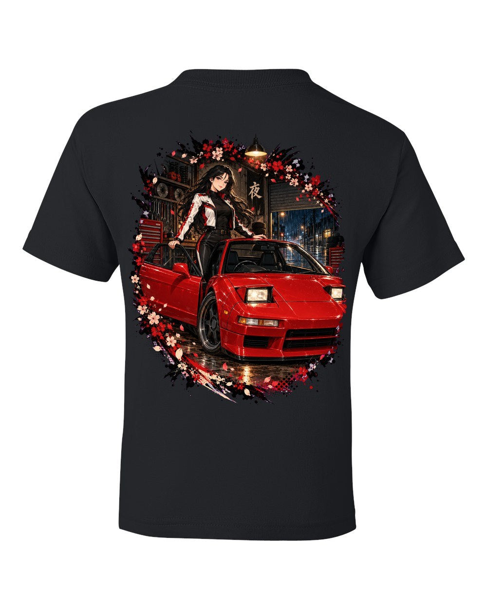 Honda NSX NA1 Anime Girl Kids Tee Black back