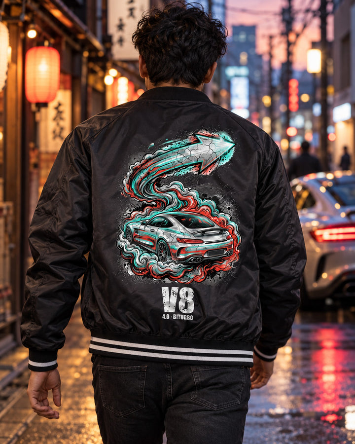 Mercedes-AMG GT Silver Arrow Bomber Jacket worn hero