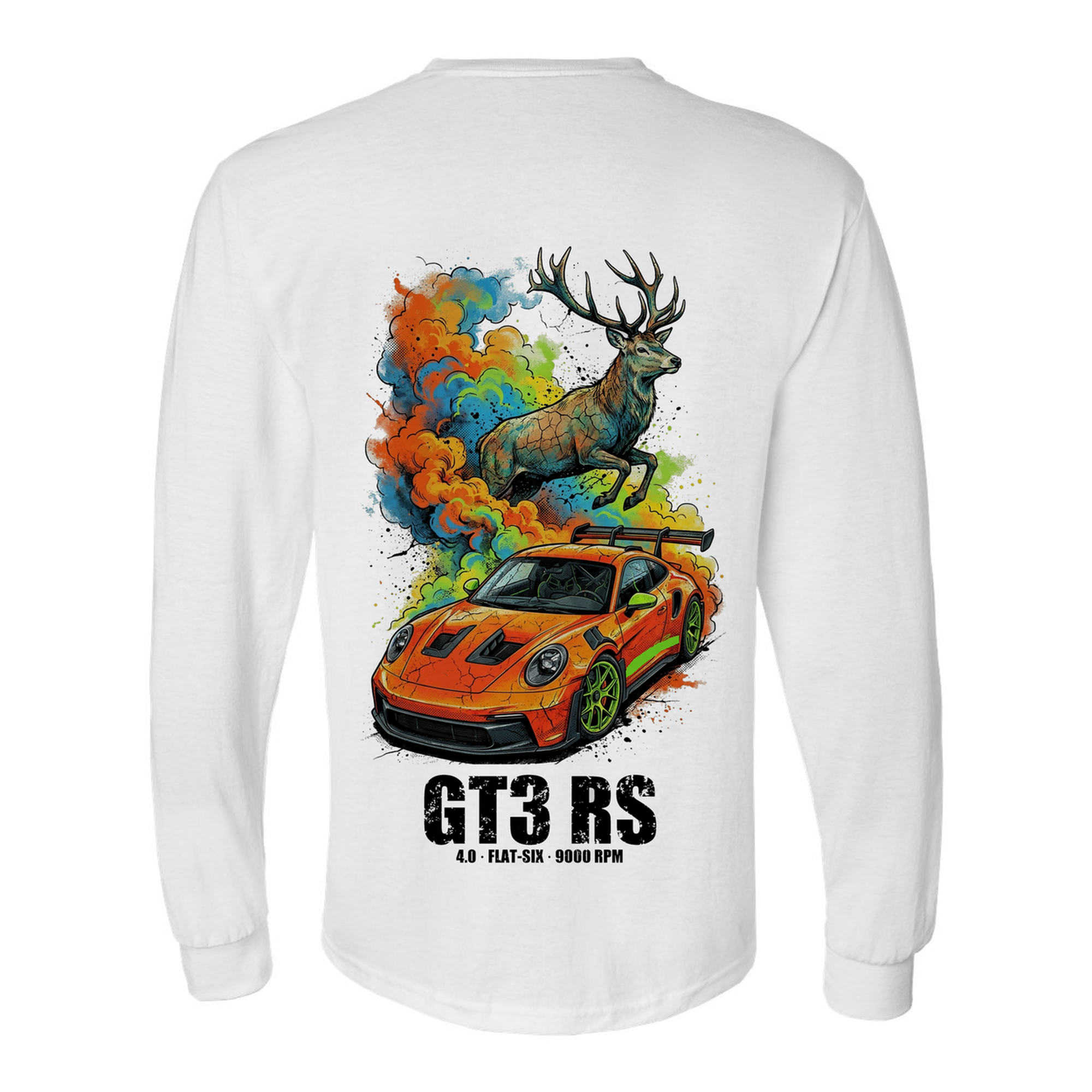 Porsche 911 GT3 RS Stag Long Sleeve T-Shirt — White back