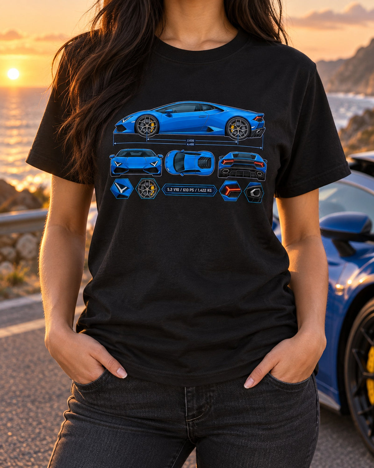 Huracan LP610-4 Colour Blueprint Shirt, 5.2 V10 Hex Study T-Shirt Black worn hero