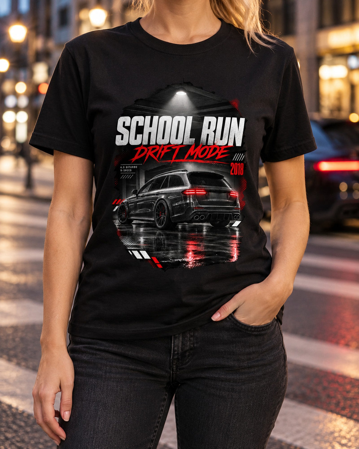 Mercedes E63 S Wagon S213 Garage Night print Shirt T-Shirt Black worn hero