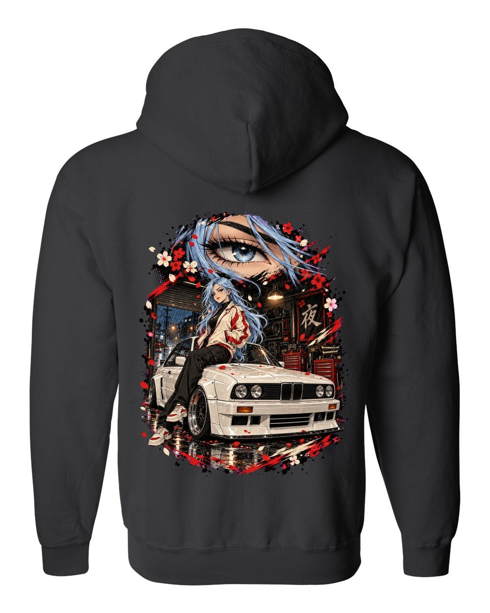 BMW M3 E30 Anime Girl Zip Hoodie Black back
