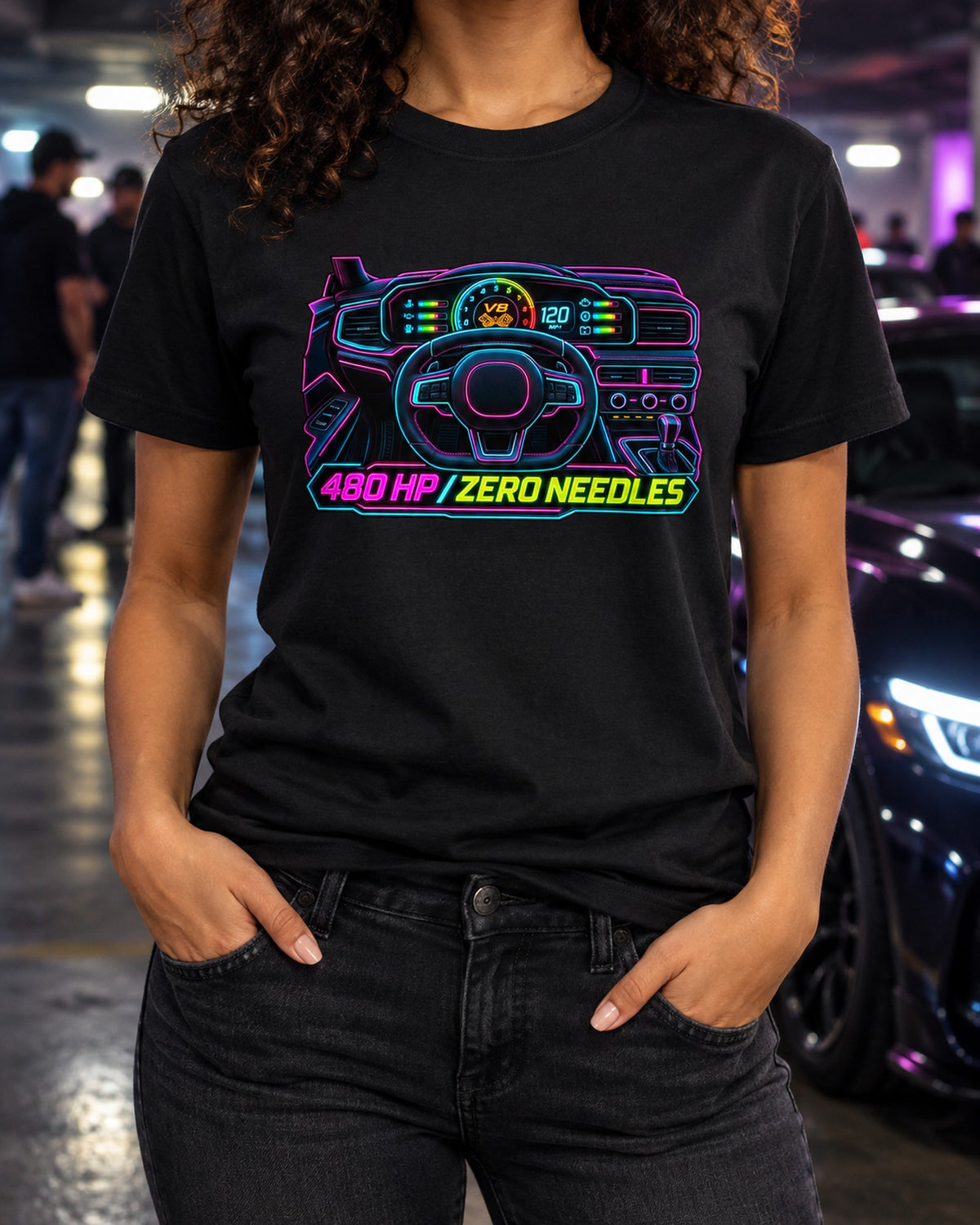 Ford Mustang S650 GT 2024 Cockpit HUD Shirt, 480 HP T-Shirt Black worn hero