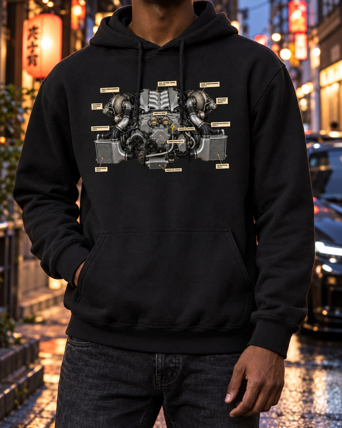 Nissan GT-R R35 2009 Premium Dimension Blueprint Shirt Pull Over Hoodie Black worn hero
