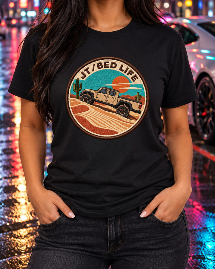 Jeep Gladiator JT Bed Life Trail Patch Shirt, Truck Gift T-Shirt Black worn hero