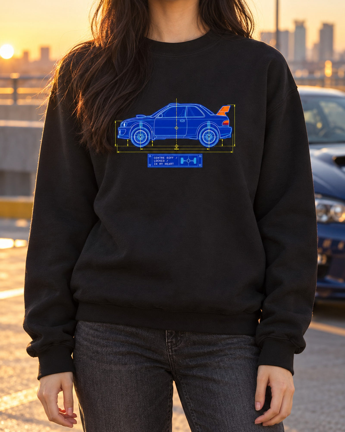Celica GT-Four ST185 Group A Blueprint Shirt, Rally Car Gift Crewneck Black worn hero