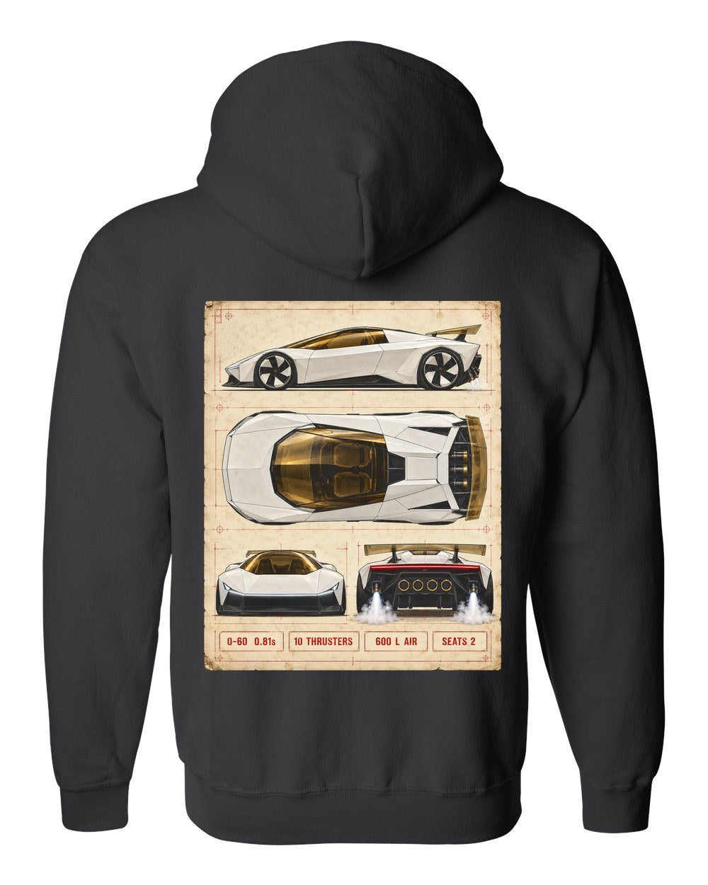 Tesla Roadster Spec Sheet Zip Hoodie Black back