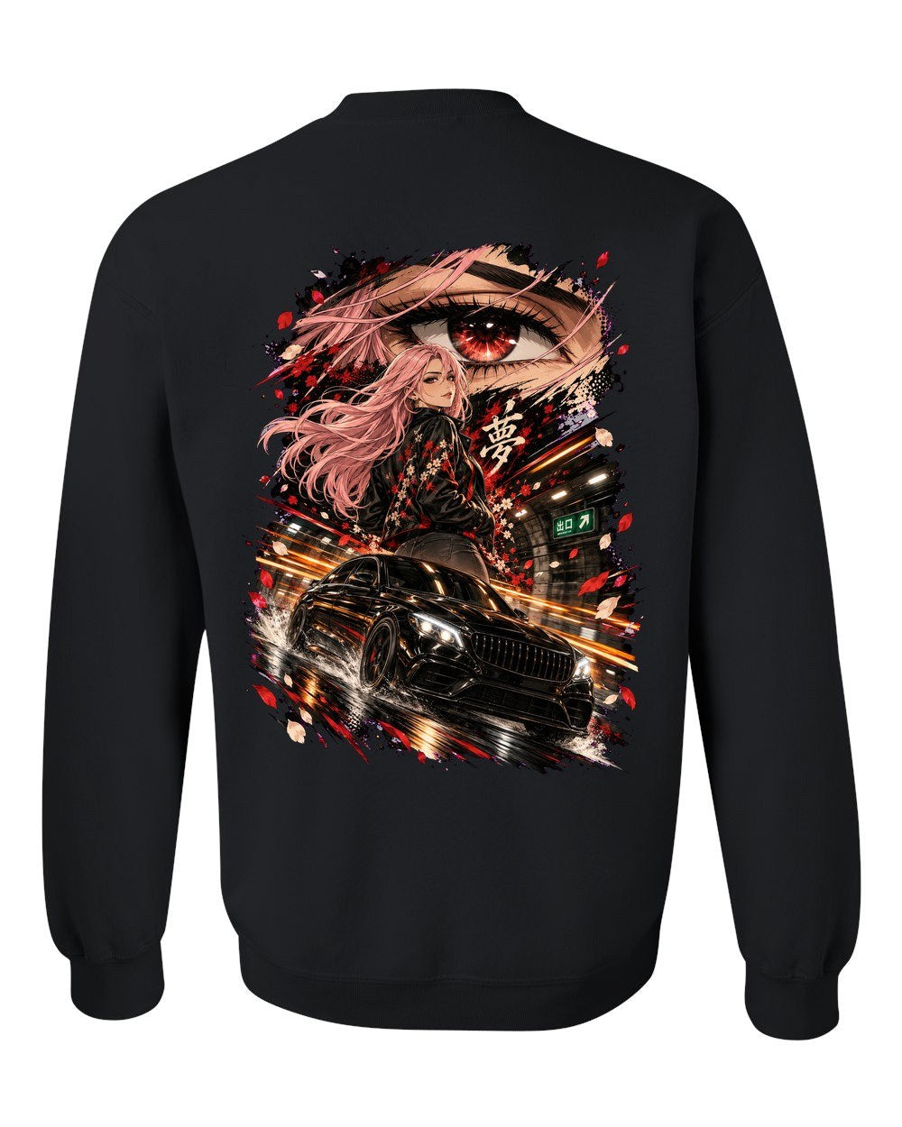 Mercedes-AMG C63 Anime Girl Crewneck Black back