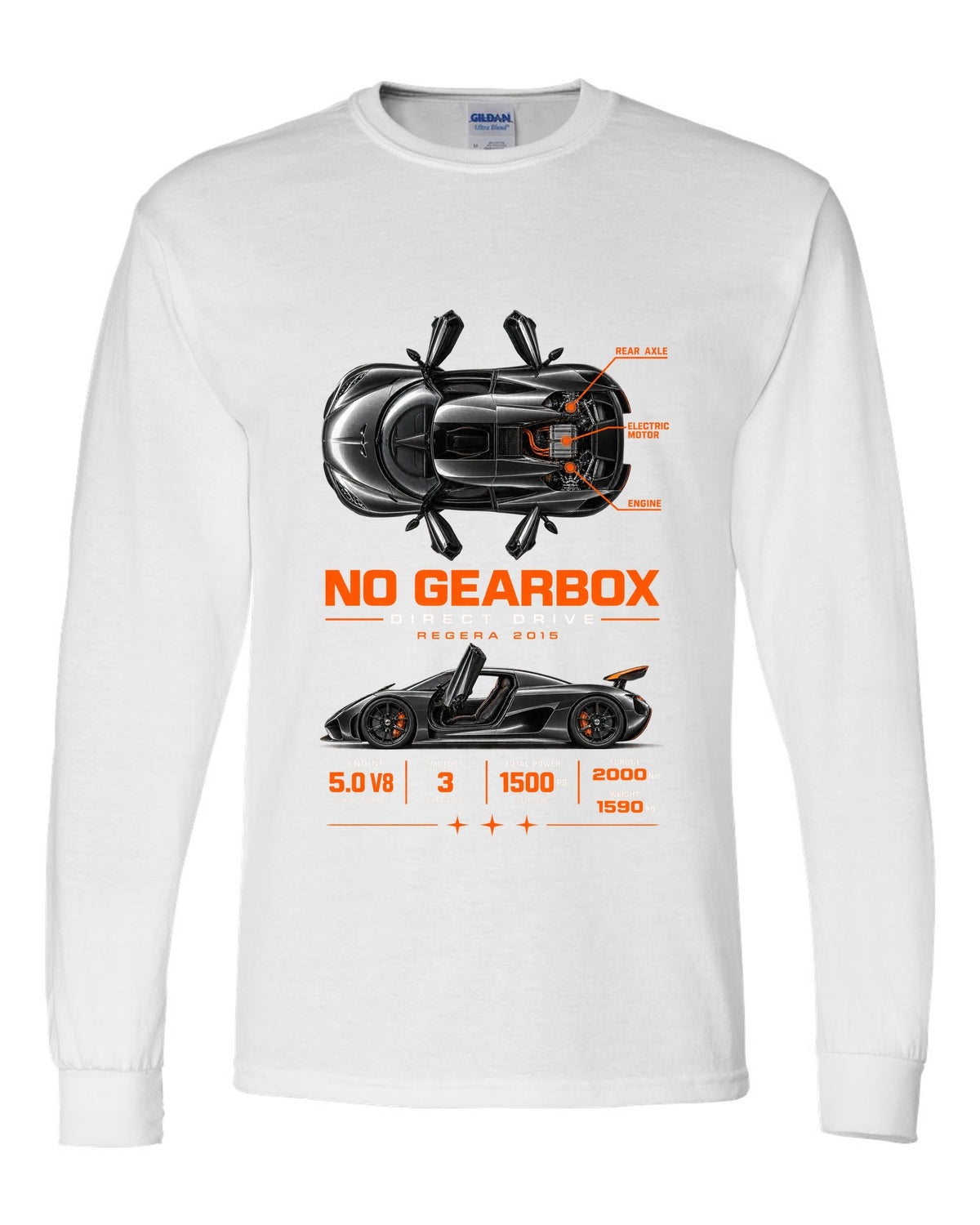 Koenigsegg Regera 2015 direct drive spec poster white long sleeve front view with the design