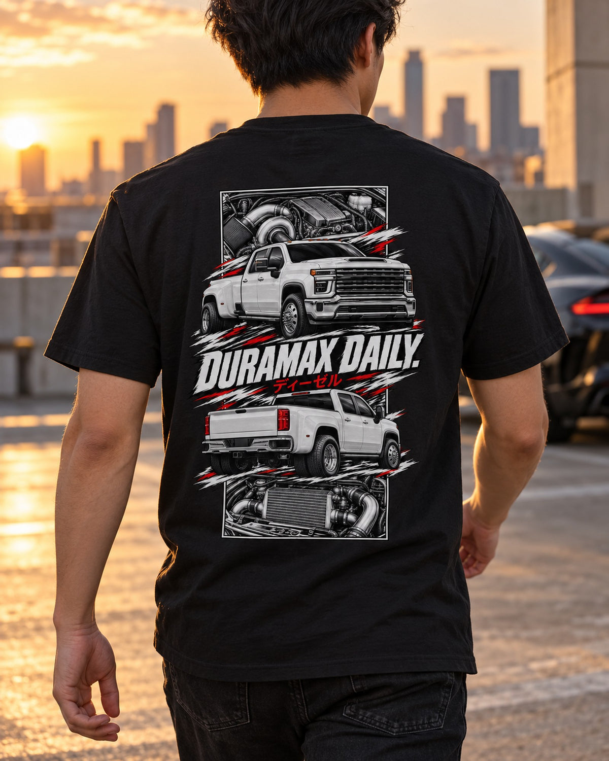 Chevy Silverado Hd Torn Poster Full-Back Graphic Tee T-Shirt Black worn hero