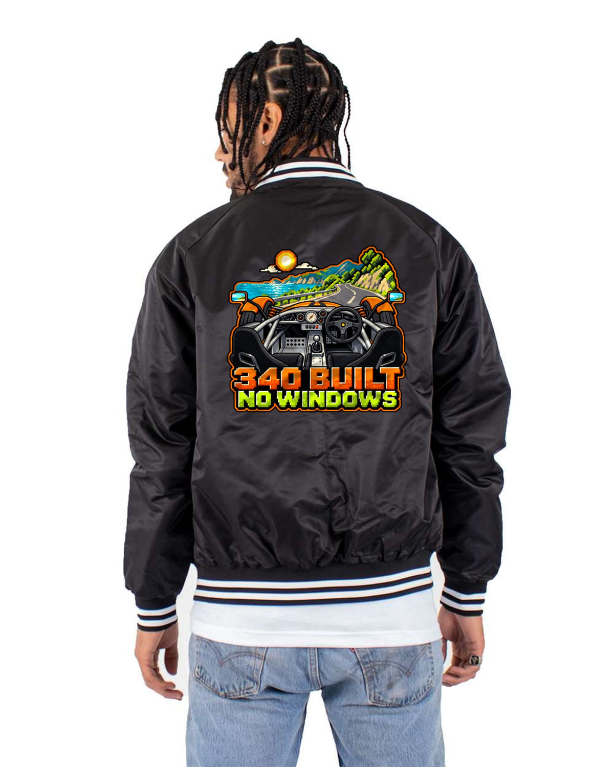 Lotus Elise 340R 2000 Pixel Art Shirt, 340 Built Car Tee Bomber Jacket Black back