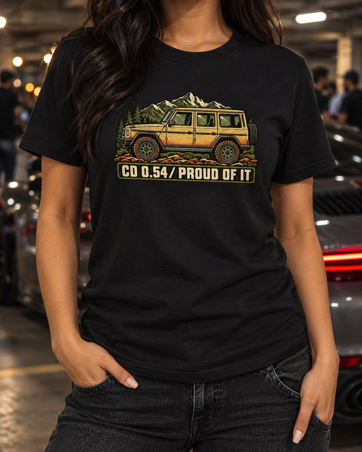 Mercedes G-Class W463 Dust and Hinges Linocut Profile Shirt T-Shirt Black worn hero