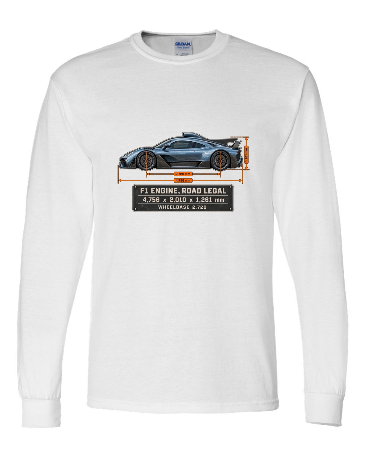 Mercedes-AMG One Dimension Blueprint white long sleeve front view with the design