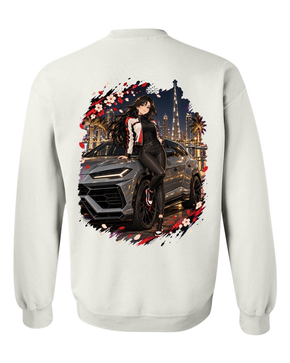 Lamborghini Urus Anime Girl Crewneck White back