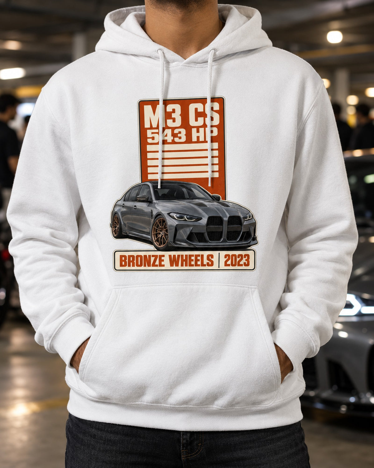 BMW M3 CS G80 Spec Poster Shirt, Bronze Wheels 2023 Tee Pull Over Hoodie White worn hero