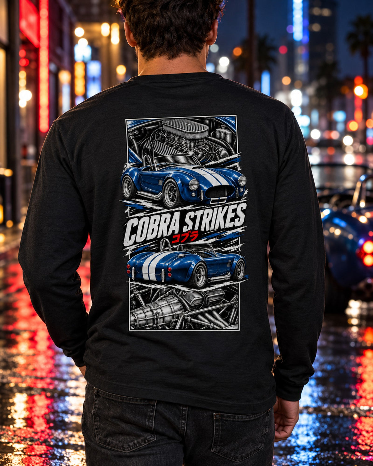 Shelby Cobra 427 Torn Poster Full-Back Graphic Tee Long Sleeve Black worn hero