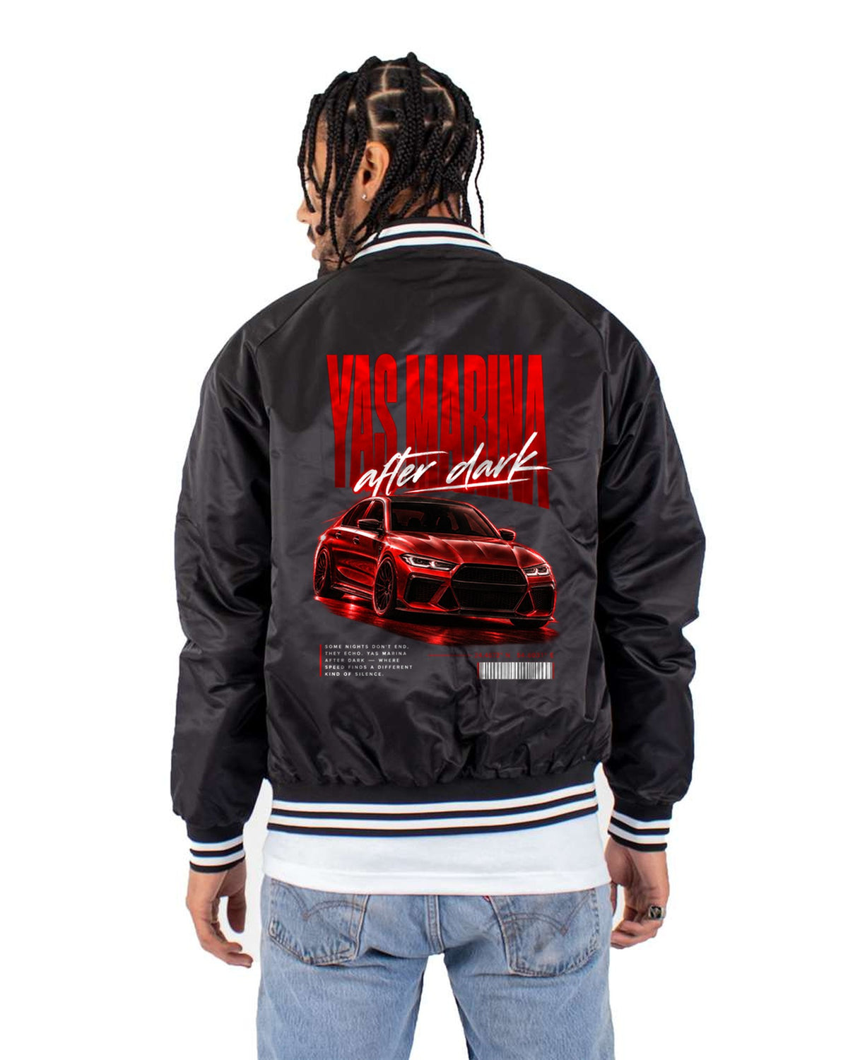 BMW F80 M3 Yas Marina After Dark Street Poster Shirt Bomber Jacket Black back