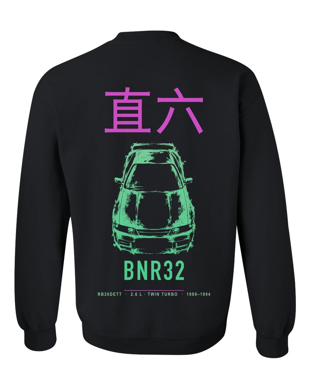 BNR32 full-back artwork black crewneck back view with the design