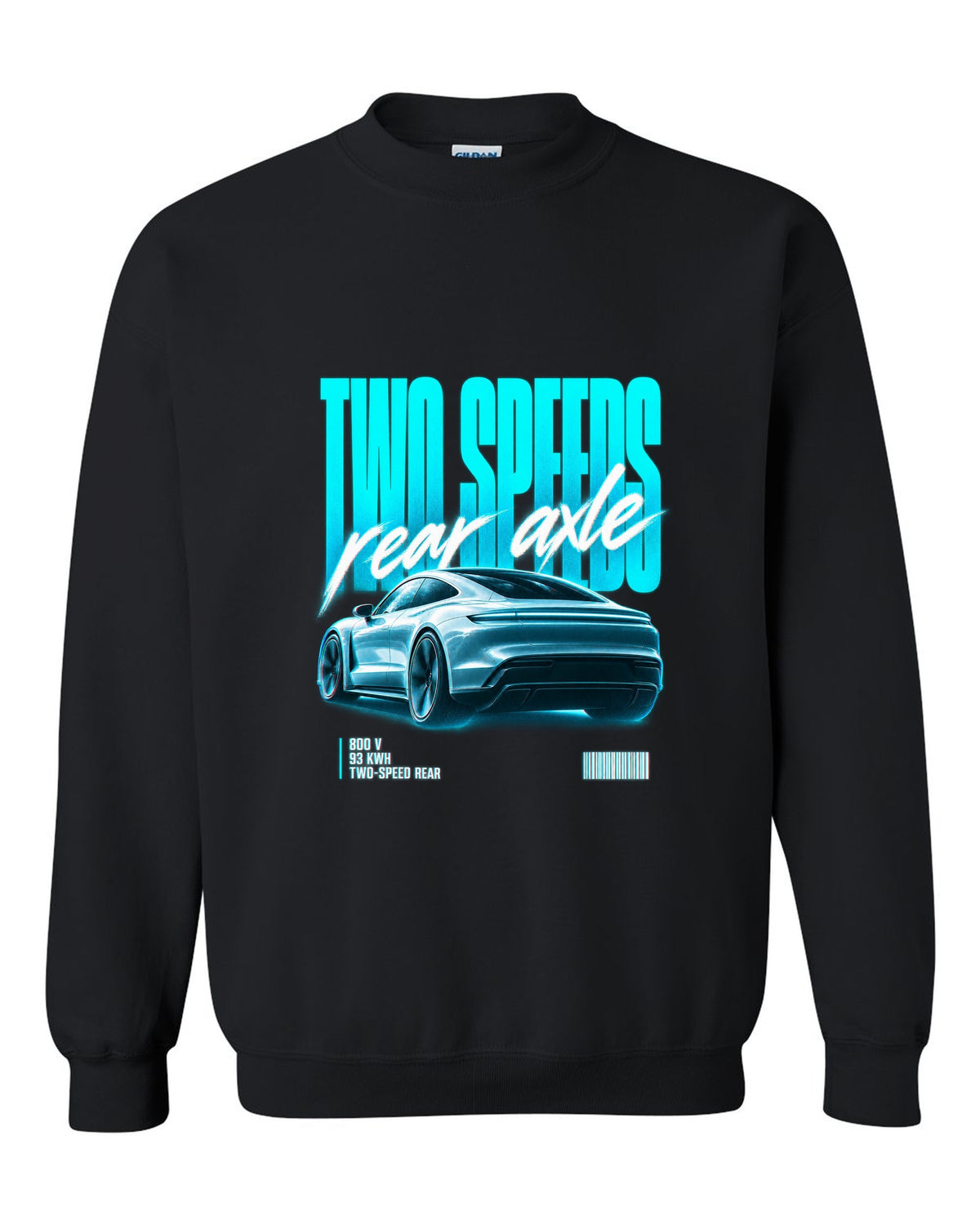 Audi e-tron GT 2021 rear three-quarter street poster with two speeds text black crewneck front view with the design
