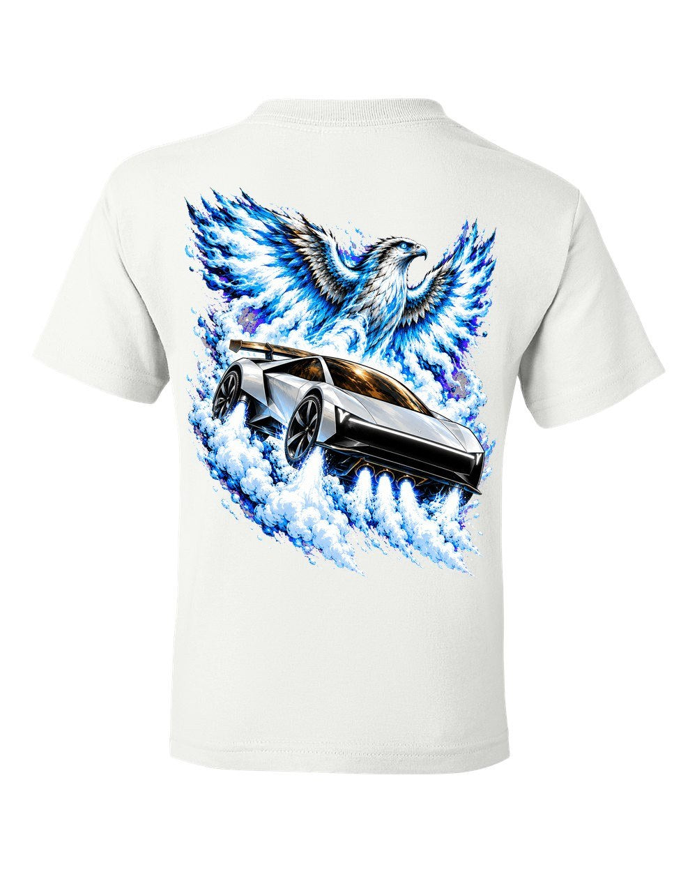 Tesla Roadster Ice Falcon Kids Tee White back