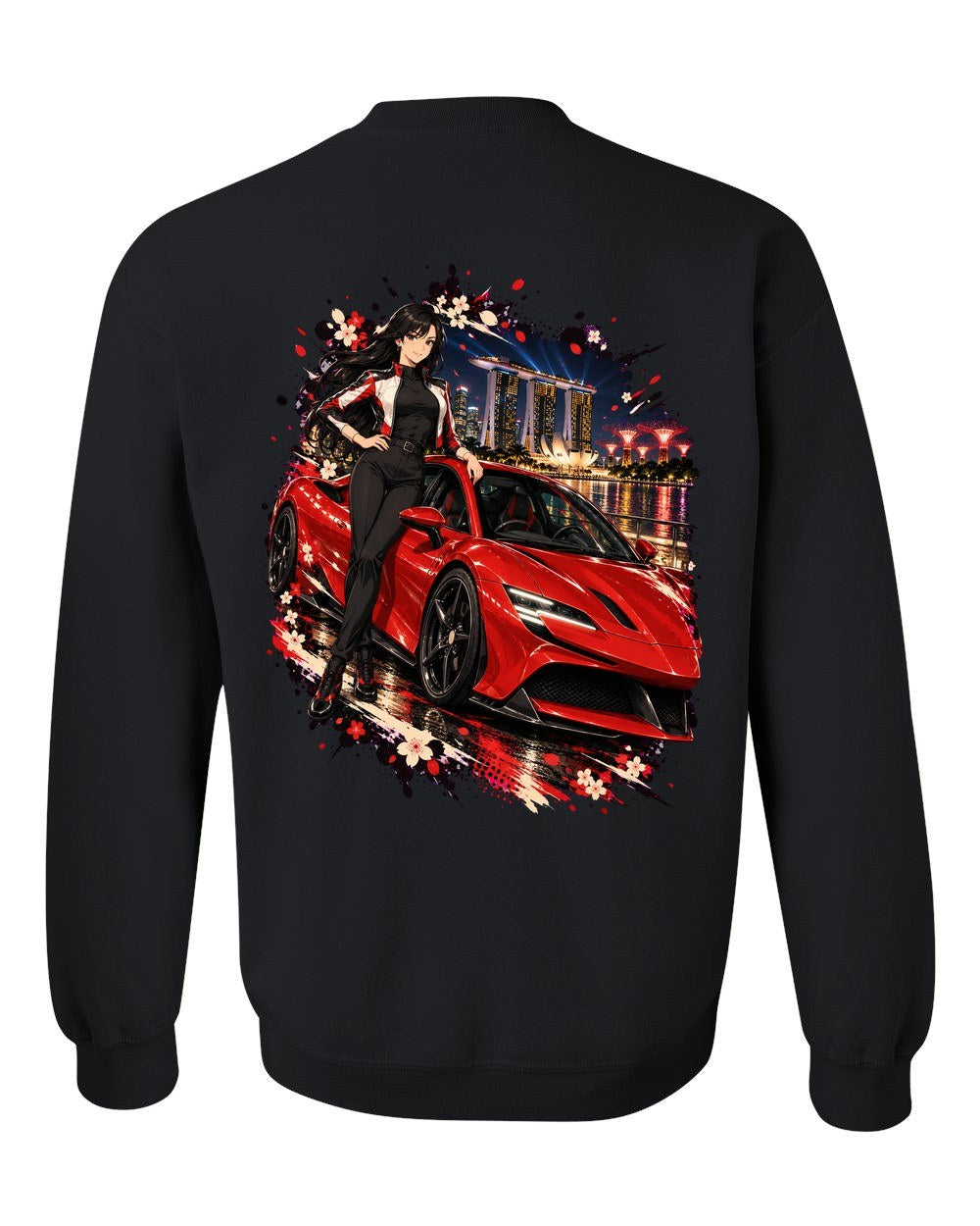 Ferrari SF90 Anime Girl Crewneck Black back