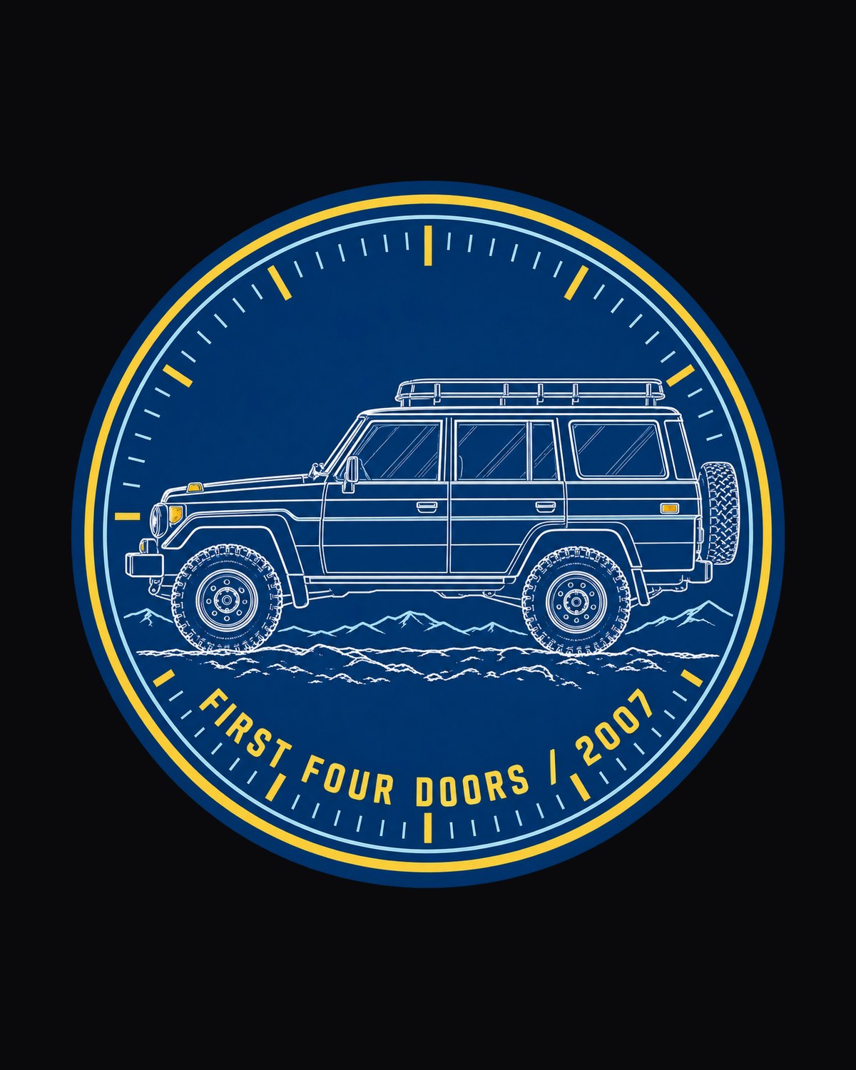 Jeep Wrangler JKU First Four Doors 2007 Cyanotype Tee design only