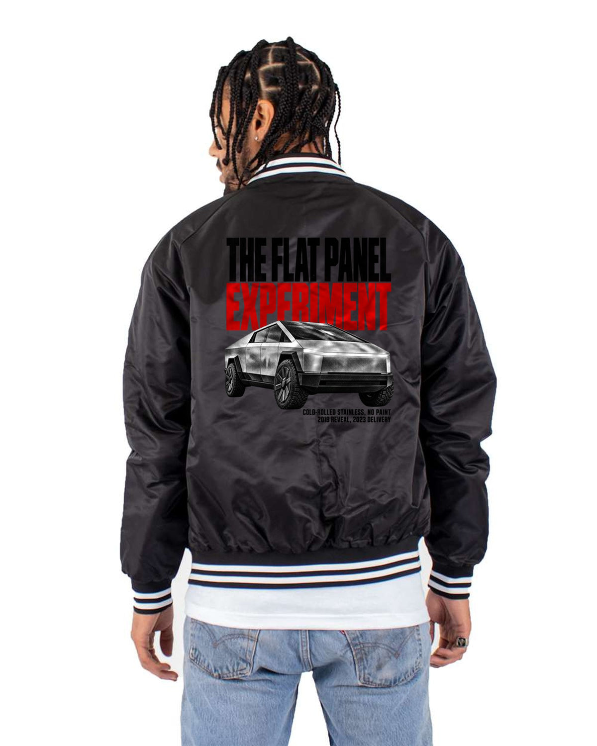 Tesla Cybertruck Cold-Rolled Experiment Halftone Tee Bomber Jacket Black back