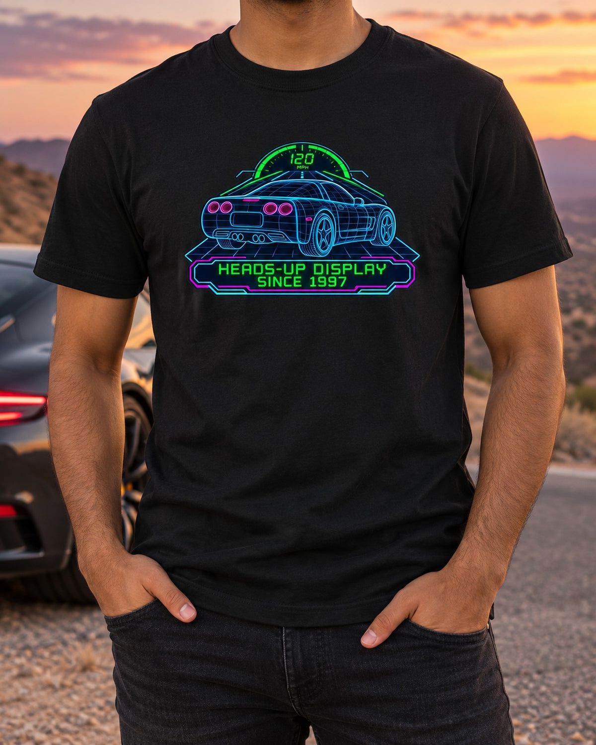2020 Corvette C8 Stingray Frunk Weekend Doodle Shirt, HUD T-Shirt Black worn hero